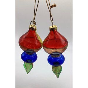 Vintage Avon Glass Ornaments Set 2 Red Blue Green Gold Glitter